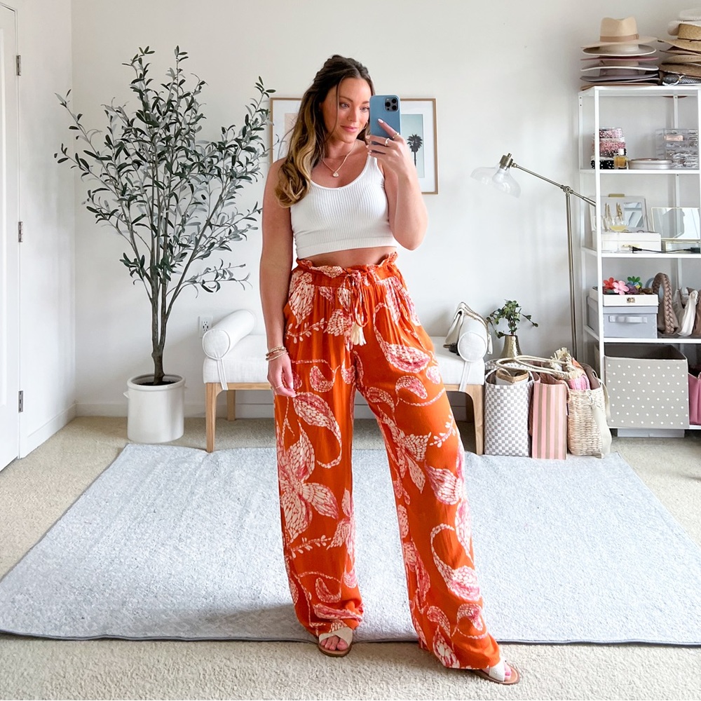 Floral Wide Leg High Rise Palazzo Pant